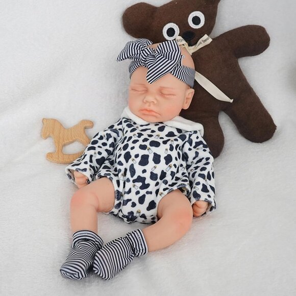 12Inch Realistic Full Body Silicone Reborn ivory White Baby Boy Sleeping Dolls - Picture 1 of 7